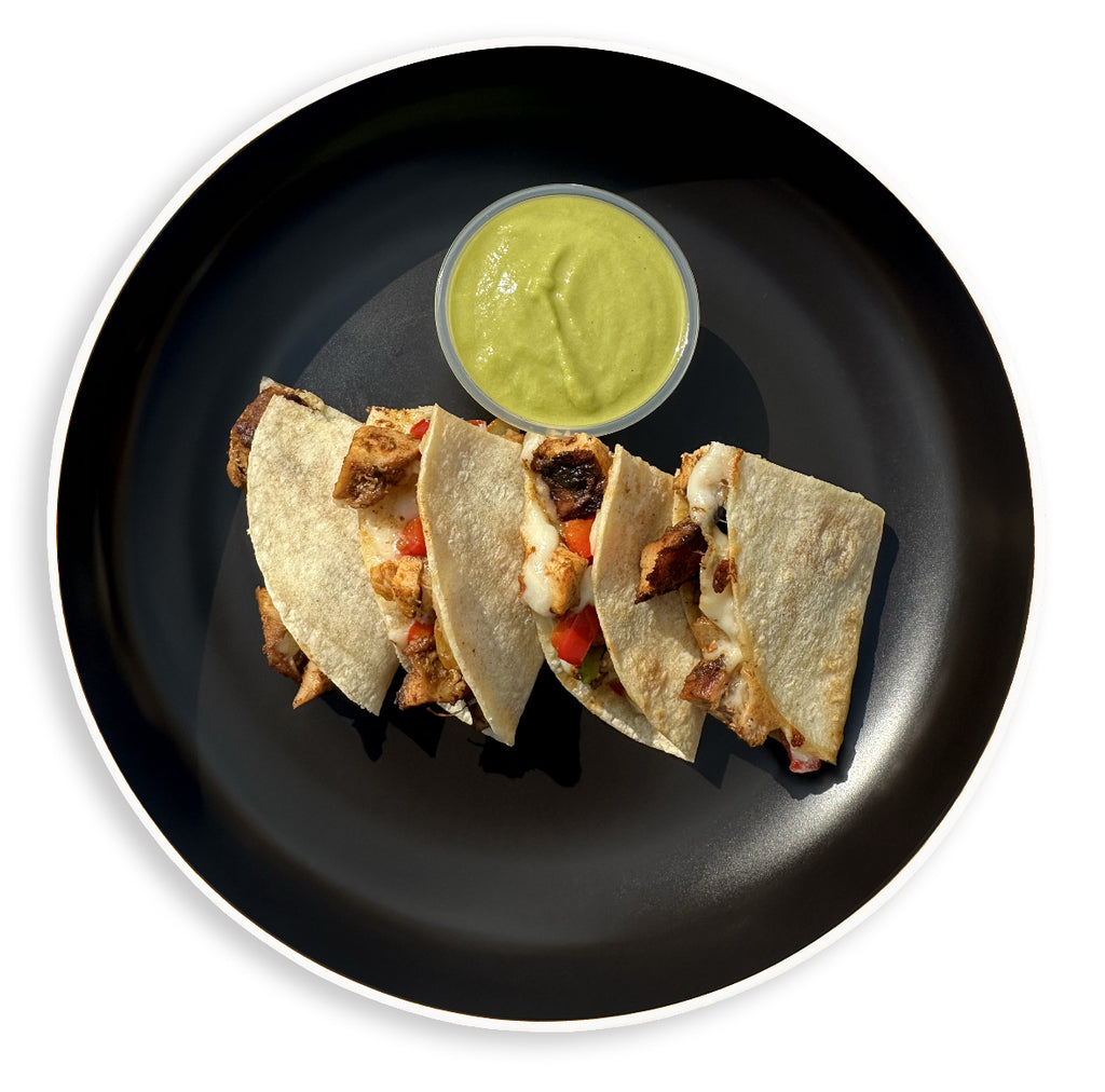 Bee Fit chicken quesadilla with avocado dip